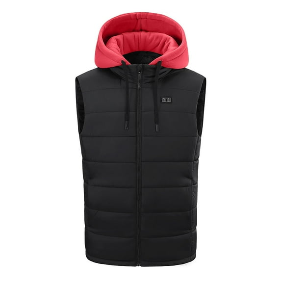 ZCFZJW Heated Vest for Men, Winter Hooded Heated Vests Outerwear for Men, Lightweight USB Electric Heated Clothing Vest with Dual Control 15 Heating Zones(Battery Pack Not Included) Red XXXL