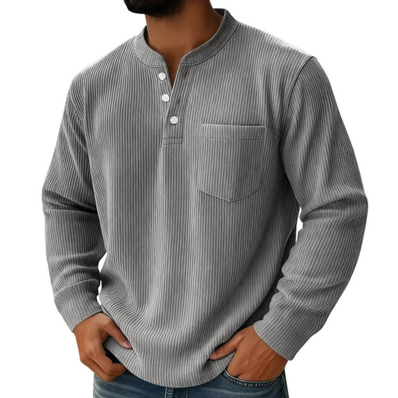 ZCFZJW Henley Knit Shirts for Men Big and Tall Regular Fit Casual Fall Spring Waffle Knited Quarter Button up Athletic T-Shirts Loose Lightweight Cozy Knitwear Tops with Pockets Gray XXL