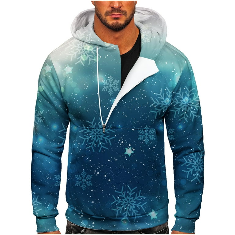 ZCFZJW Holiday Time Hooded Sweatshirts for Men Half Zip Up Casual Long Sleeve Christmas Snowflake Graphic Pullover Lightweight Hoodie Tops with