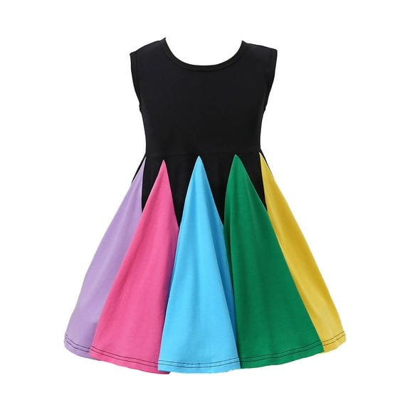 ZCFZJW Kids Toddler Baby Girls Rainbow Dress Princess Cute Loose Flowy Summer Sleeveless Round Neck A-Line Beach Tank Sundress #01-Black 4-5Years