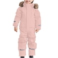 thumbnail image 1 of ZCFZJW Kids Winter Overalls Ski Suits with Fuzzy Hood-Boy's and Girl's Long Sleeve Full Zip up Color Patchwork Waterproof Snowboard Jumpsuits One Piece Snowsuit Jackets Warm Coats 10-11 Years, 1 of 5