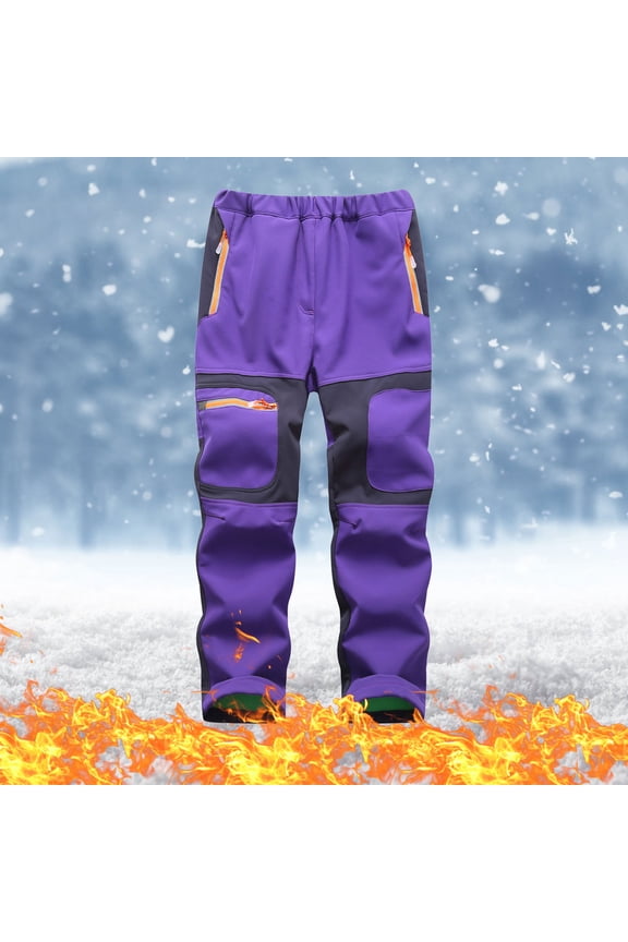Kids Youth Snow Pants, Warm Fleece Skiing Hiking Snowboard Pants for Boys and Girls Waterproof Windproof Outdoor Elastic Waist Insulated Pants Purple 13 Years
