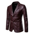 thumbnail image 1 of ZCFZJW Leather Blazer for Men-Men's Regular Fit Button Down Lined Business Long Sleeve Single Breasted Leather Suit Jacket Blazer with Pockets Wine XXL, 1 of 1