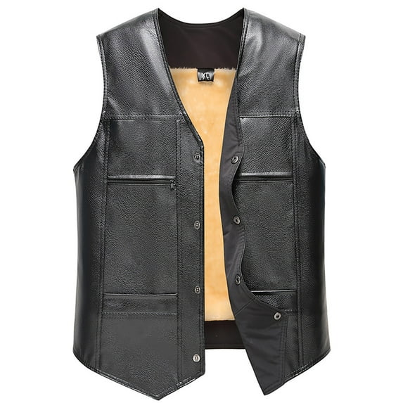 ZCFZJW Leather Motorcycle Vest for Men with Pocket, Black Genuine Leather Vest with 100% Polyester Lining for All-Weather Motocross Motorbike Coffee XXXXL