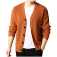 thumbnail image 1 of ZCFZJW Lightweight Cardigan Knit Tops for Men Casual Fall Winter Long Sleeve Button Down V Neck Ribbed Striped Pullover Sweaters Orange M, 1 of 3