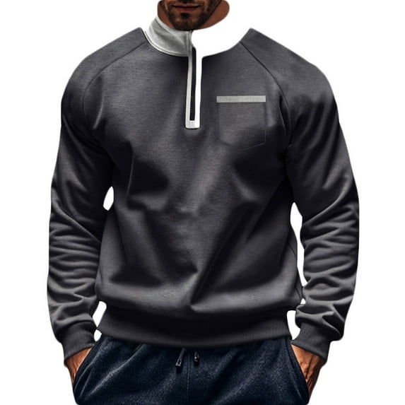 ZCFZJW Lightweight Hoodie Tops for Men Casual Raglan Long Sleeve Stand Collar Pullover Sweatshirts Trendy Oversized Baggy Outwear Coat with Pockets Dark Gray XL