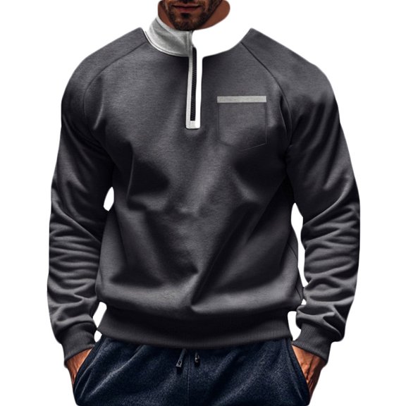 ZCFZJW Lightweight Hoodie Tops for Men Casual Raglan Long Sleeve Stand Collar Pullover Sweatshirts Trendy Oversized Baggy Outwear Coat with Pockets Dark Gray L