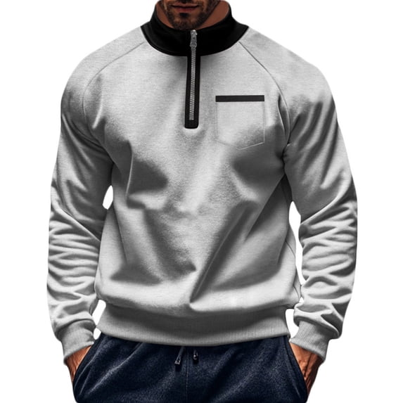 ZCFZJW Lightweight Hoodie Tops for Men Casual Raglan Long Sleeve Stand Collar Pullover Sweatshirts Trendy Oversized Baggy Outwear Coat with Pockets Gray XL