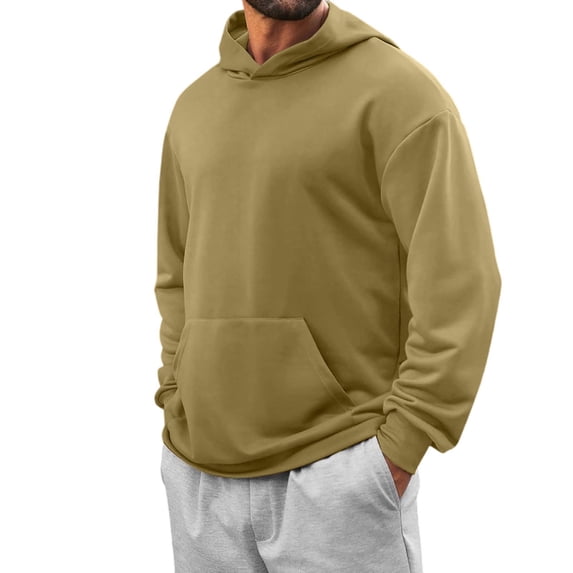ZCFZJW Lightweight Hoodie Tops for Men Fall Casual Long Sleeve Hooded Pullover T-Shirts Trendy Oversized Baggy Athletic Sweatshirts with Pockets Khaki S