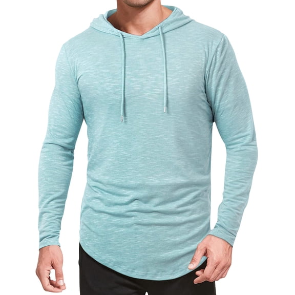ZCFZJW Lightweight Hoodies for Men Fall Casual Drawstring Long Sleeve Hooded Pullover Tops Loose Fit Basic Workout Tees Sweatshirt Light Blue M