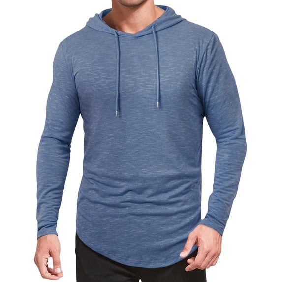 ZCFZJW Lightweight Hoodies for Men Fall Casual Drawstring Long Sleeve Hooded Pullover Tops Loose Fit Basic Workout Tees Sweatshirt Navy M
