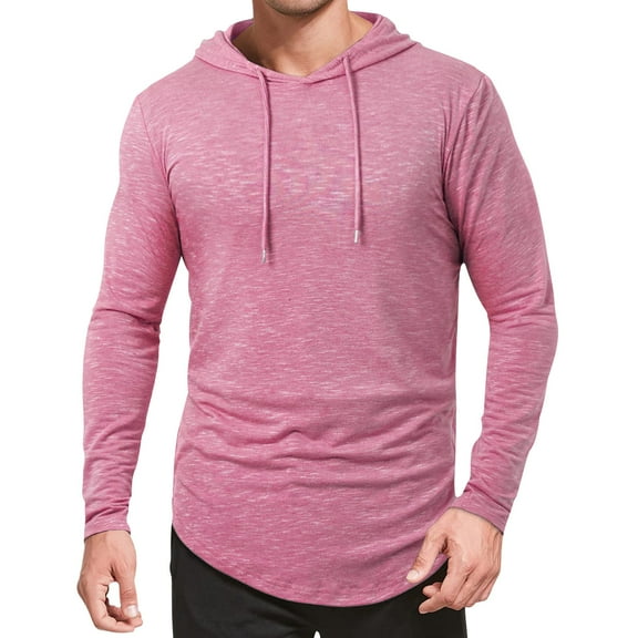 ZCFZJW Lightweight Hoodies for Men Fall Casual Drawstring Long Sleeve Hooded Pullover Tops Loose Fit Basic Workout Tees Sweatshirt Pink M