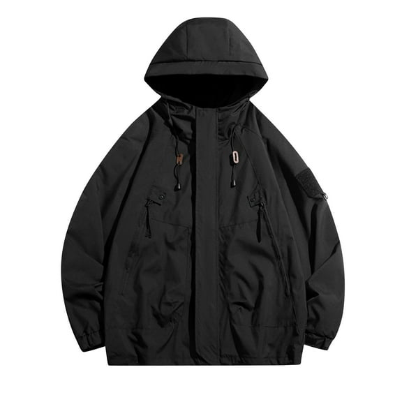 ZCFZJW Lightweight Thin Hooded Raincoat for Men Trendy Long Sleeve Full Zip up Waterproof Rain Jackets Loose Regular Fit Casual Cargo Outerwear with Pockets Black XXXL