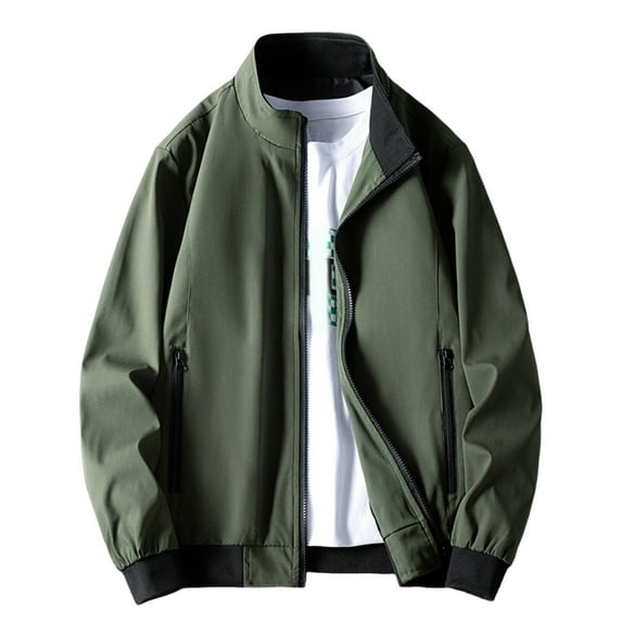 ZCFZJW Lightweight Thin Jackets for Men Big and Tall Regular Fit Casual Long Sleeve Full Zip up Bomber Jacket Trendy Windbreaker Outwear Coat with Pockets Army Green L