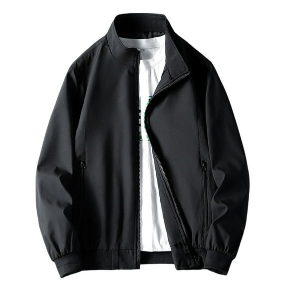 ZCFZJW Lightweight Thin Jackets for Men Big and Tall Regular Fit Casual Long Sleeve Full Zip up Bomber Jacket Trendy Windbreaker Outwear Coat with Pockets Black M