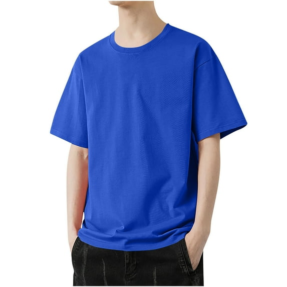 ZCFZJW Lightweight Thin Shirts for Men Casual Solid Color Summer Short Sleeve Round Neck Plain Tees Shirt Big and Tall Regular Fit Comfy Workout T-Shirts Blue XXXXL