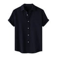 thumbnail image 1 of ZCFZJW Linen Shirts for Men Big and Tall Regular Fit Casual Summer Short Sleeve Button Down Plain Tees Shirt Loose Lightweight Comfy Beach Hawaiian Shirt Tops with Pockets Navy M, 1 of 9
