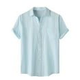 thumbnail image 1 of ZCFZJW Linen Shirts for Men Big and Tall Regular Fit Casual Summer Short Sleeve Button Down Plain Tees Shirt Loose Lightweight Comfy Beach Hawaiian Shirt Tops with Pockets Light Blue XL, 1 of 9