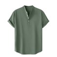 thumbnail image 1 of ZCFZJW Linen Shirts for Men Big and Tall Regular Fit Casual Summer Short Sleeve Button V Neck Henley Tops Trendy Soft Cotton Basic Tees Shirt Green S, 1 of 6