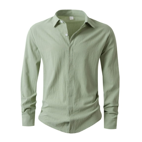 ZCFZJW Linen Work Shirts for Men Lightweight Casual Fall Long Sleeve Button Down Soft Cotton Business T-Shirts Tops Green S
