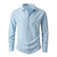 thumbnail image 1 of ZCFZJW Linen Work Shirts for Men Lightweight Casual Fall Long Sleeve Button Down Soft Cotton Business T-Shirts Tops Light Blue XL, 1 of 9