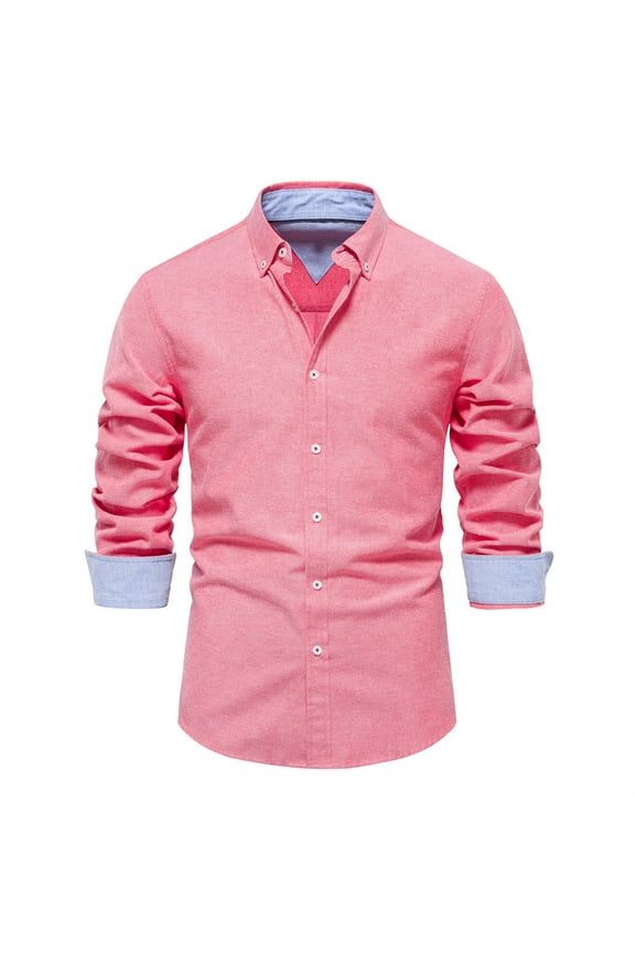 Long Sleeve Casual Button Down Shirt for Men Regular Fit Solid Party Prom Dress Suit Shirts for Wedding Graduation Business Tuxedo Shirt Watermelon Red XXL