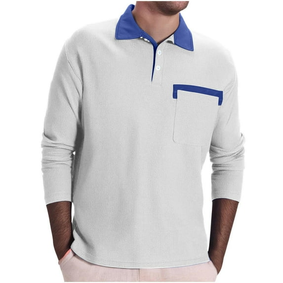 ZCFZJW Long Sleeve Casual Half Button up Athletic T-Shirts for Men Trendy Solid Color Basic Workout Tees Tops with Pockets White L