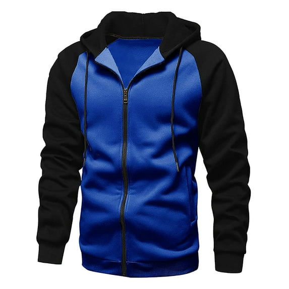 ZCFZJW Long Sleeve Color Block Patchwork Printed Hooded Pullover Sweatshirts for Men Big and Tall Regular Fit Hoodie Thin Jacket Coat Outwear Tops with Pockets Dark Blue M