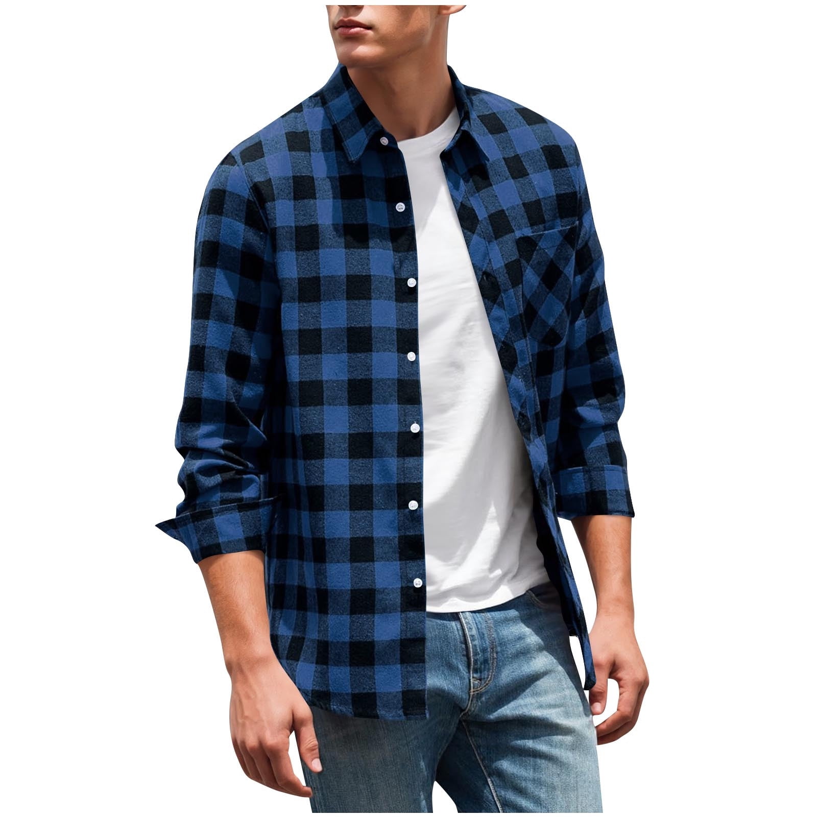 ZCFZJW Long Sleeve Flannel Plaid Shirts for Men Lightweight