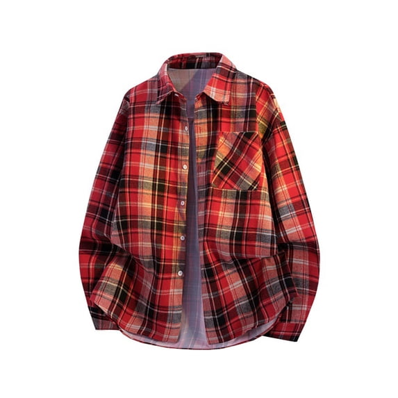ZCFZJW Long Sleeve Flannel Shirt for Men Casual Plaid Button Down Dress Shirts Lightweight Collared Soft Cotton Button Up Work Business Shirts with Pockets Red L