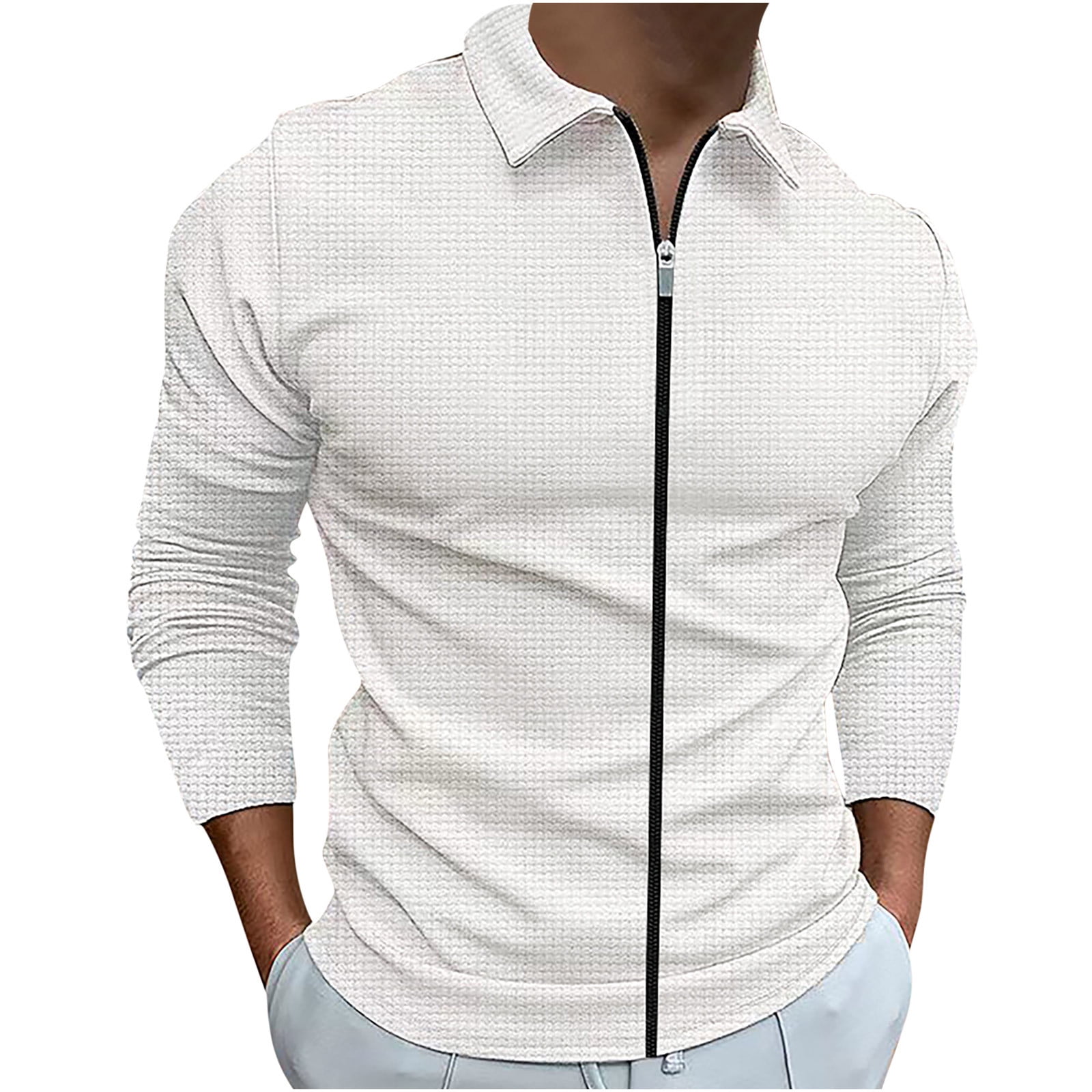 ZCFZJW Long Sleeve Full Zip up Lapel Collared T Shirts for