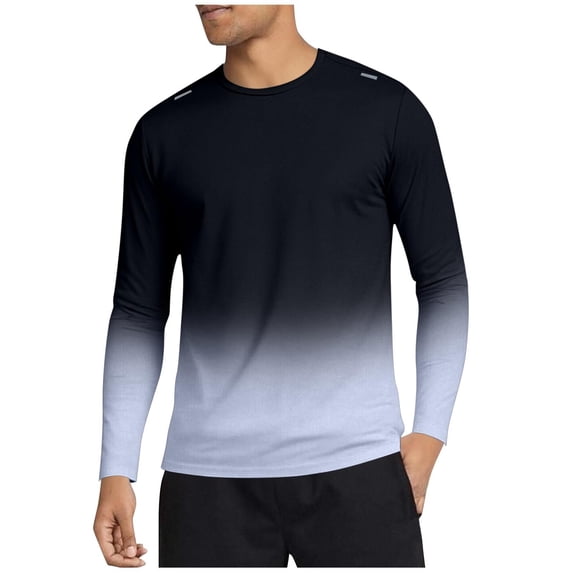 ZCFZJW Long Sleeve Ombre Shirts for Men - Tie Dye Gradient Color Printed Summer Quick Dry Moisture Wicking UV UPF Sun Protection T-Shirts for Fishing Workout Swim Black L