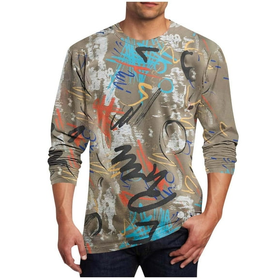 ZCFZJW Long Sleeve Shirts for Men Big and Tall Regular Fit Casual Fall Basic Crewneck Graphic T-Shirts Trendy Oversized Soft Cotton Pullover Tops Brown#02 XXXL