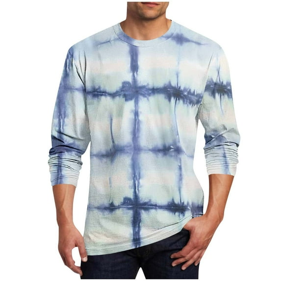 ZCFZJW Long Sleeve Shirts for Men Big and Tall Regular Fit Casual Fall Basic Crewneck Graphic T-Shirts Trendy Oversized Soft Cotton Pullover Tops Light Blue#02 XXXL