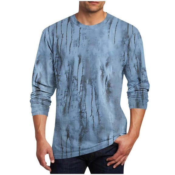 ZCFZJW Long Sleeve Shirts for Men Big and Tall Regular Fit Casual Fall Basic Crewneck Graphic T-Shirts Trendy Oversized Soft Cotton Pullover Tops Sky Blue XXXL