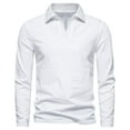 thumbnail image 1 of ZCFZJW Long Sleeve Shirts for Men Big and Tall Regular Fit Casual Solid Color Lapel Collar V Neck Pullover Sweatshirts Fashion Outwear Coat Tops White XXXXL, 1 of 4