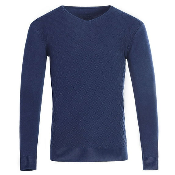 ZCFZJW Long Sleeve Sweaters for Men Slim Fit Basic V Neck Cable Knitted Pullover Jumpers Lightweight Casual Fall 2025 Outfit Clothes Navy XL