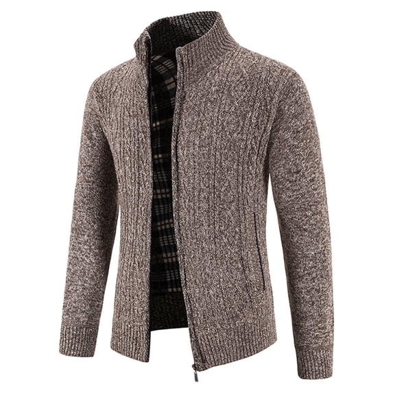 ZCFZJW Men Casual Knit Cardigan Sweater Full Zip up Henley Long Sleeve Slim Fit Twisted Pullover Sweater Trendy Solid Color Basic Work Shirts Coffee M