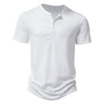 thumbnail image 1 of ZCFZJW Men Casual Solid Slim-fit Short Sleeve Button V Neck Henley T-Shirt Tops Trendy Summer Comfy Basic Tee Blouse White M, 1 of 9