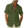 thumbnail image 1 of ZCFZJW Men Cuban Guayabera Shirt Short Sleeve Solid Color Button Down Shirt Trendy Cotton and Linen Beach Casual Shirt with Pockets Army Green L, 1 of 5