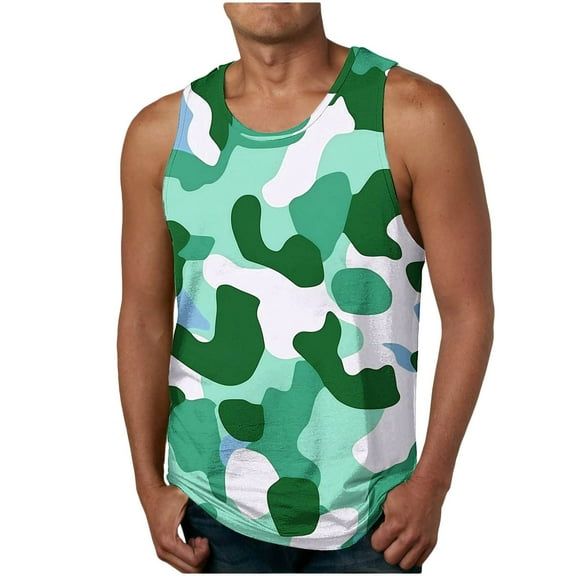 ZCFZJW Men Fashion Tank Tops Casual Tie Dye Camouflage Print Summer Sleeveless Round Neck Quick Dry Beach Hawaiian Shirts Loose Soft Athletic Tees Vest Purple XXL