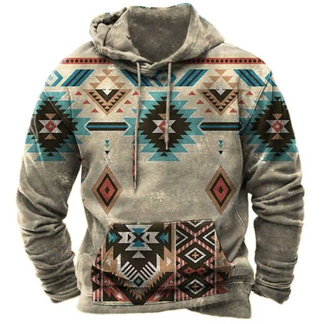 ZCFZJW Men Hooded Coat Winter Vintage Western Aztec Tribal Graphic ...