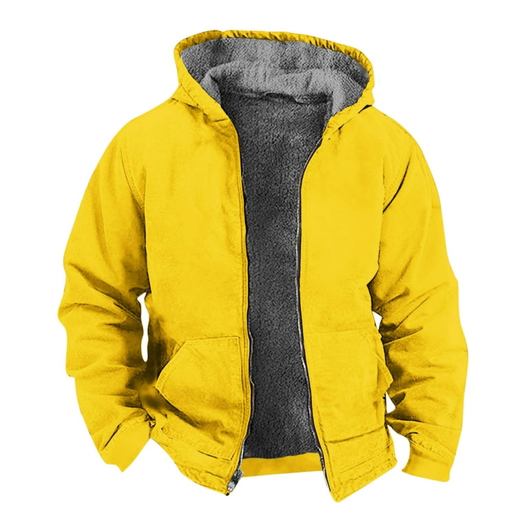 ZCFZJW Men Hoodie Zip Up Winter Sherpa Lined Sweatshirt Heavyweight Long  Sleeve Full Zipper Thick Warm Fleece Warm Jacket Coat with Pockets Yellow XL
