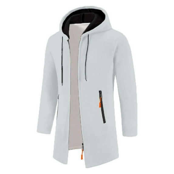 ZCFZJW Men Long Hoodies Casual Fall Winter Hoodies for Men with Zip Pockets Full Zip Long Sleeve Sweatshirt Sports Hooded Jacket White XXL