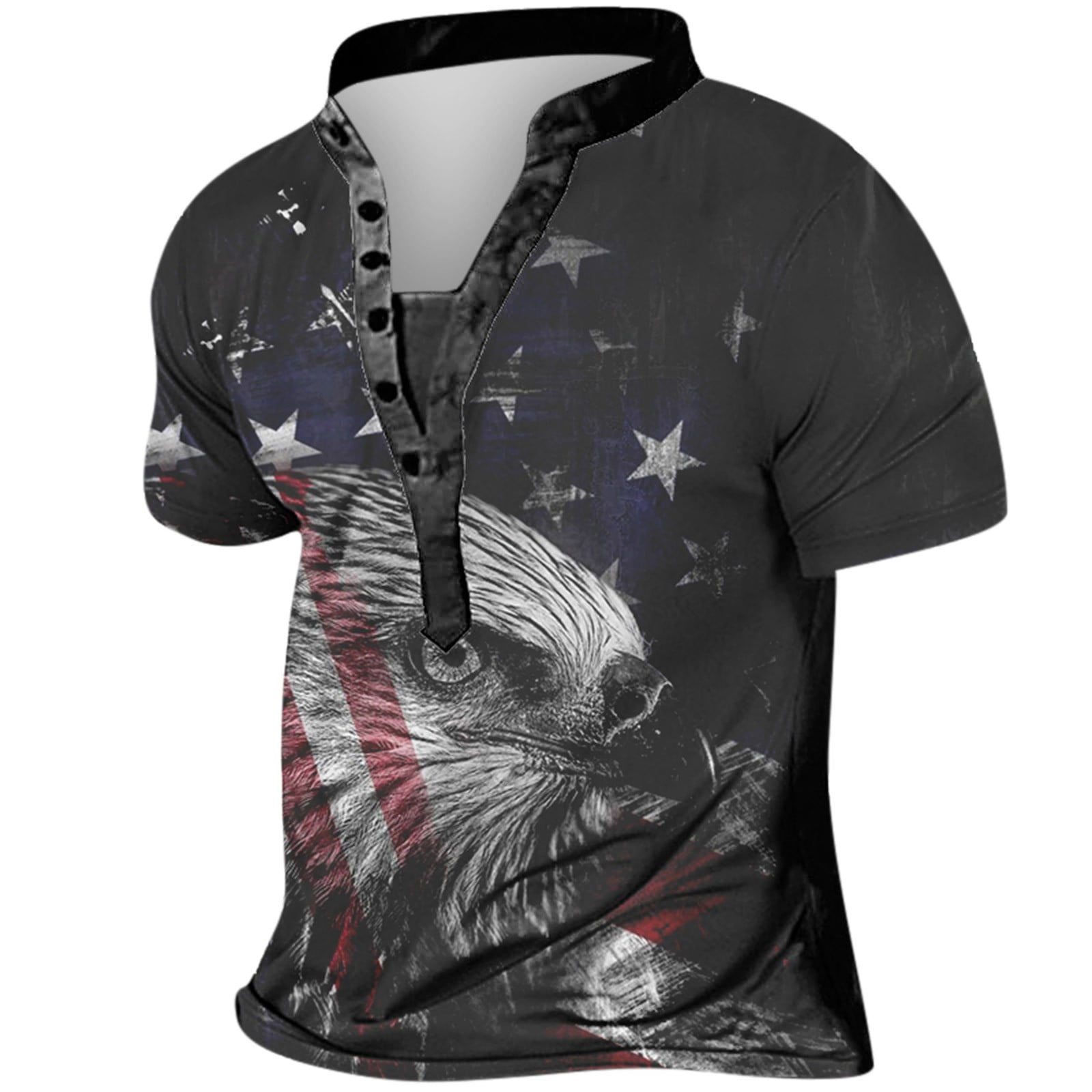 ZCFZJW Men Summer Independence Day Patriotic Shirts Regular Fit Casual  American Flag Print Button Down V Neck Pullover Tshirt Tops Loose  Lightweight