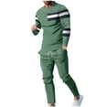 thumbnail image 1 of ZCFZJW Men Sweat Suit 2 Piece Outfit Casual Striped Color Block Print Long Sleeve Crewneck Sweatshirt and Sweatpant Set Sports Jogging Tracksuits with Pockets Army Green S, 1 of 7