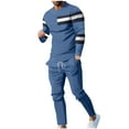 thumbnail image 1 of ZCFZJW Men Sweat Suit 2 Piece Outfit Casual Striped Color Block Print Long Sleeve Crewneck Sweatshirt and Sweatpant Set Sports Jogging Tracksuits with Pockets Blue XXXXL, 1 of 9