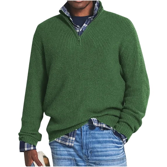 ZCFZJW Men's 1/4 Zip Turtleneck Sweater, Soft Ribbed Knitted Pullover with High Collar, Loose Fit Long Sleeve Casual Knit Sweatshirt Green S
