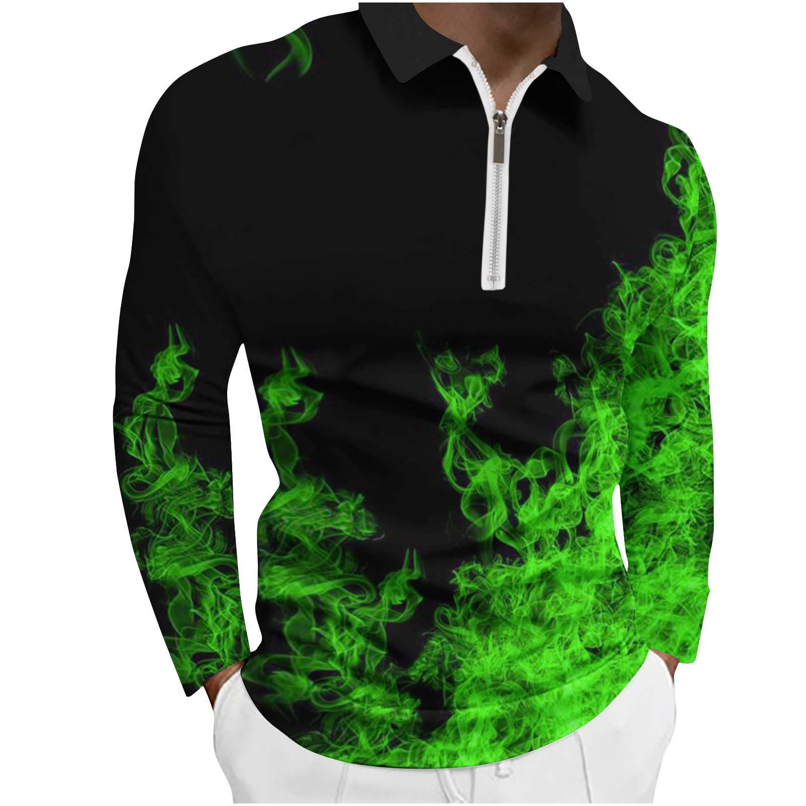 ZCFZJW Men s 1 4 Zip Up Polo Shirts Slim Fit Casual Long Sleeve Golf Shirts Gradient Color Print Athletic Shirts Lightweight Thin Collared T Shirts Green L Walmart