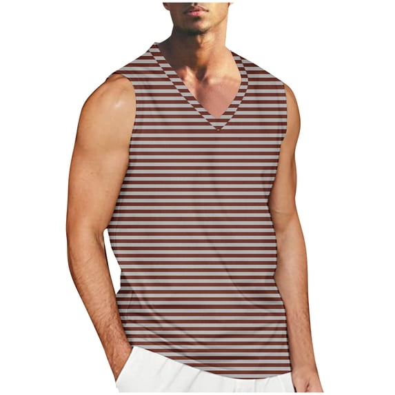 ZCFZJW Men's 3D Tank Tops Summer Casual Novelty Sleeveless Breathable Shirt Striped Pattern Graphics Top Basic Workout Muscle Tees Shirt Brown XXXXL
